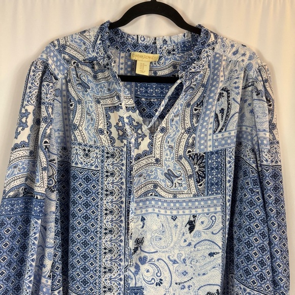 Cynthia Rowley Blue Patchwork Blouse Plus Size 2X Bow-Tie Neck Flowy Sleeve
Boho - Picture 3 of 15